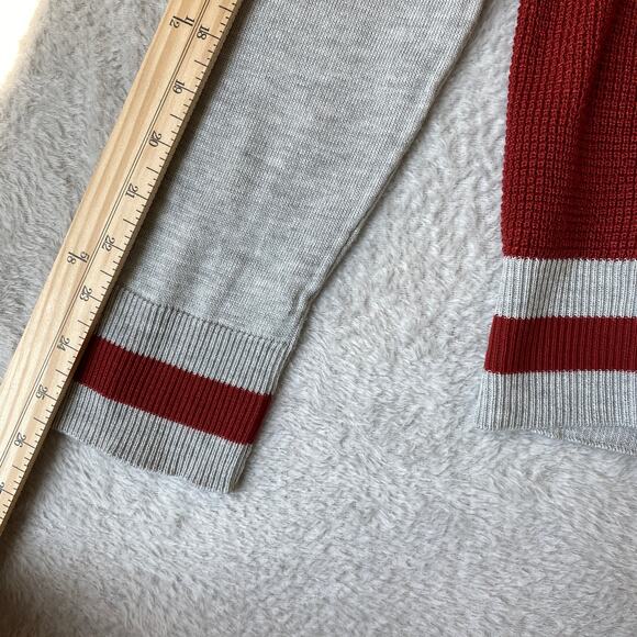 Poof Apparel Colorblock Sweater Women L Red Mock Neck Waffle Knit Sportswear NEW - Picture 8 of 11